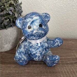 Joan Baker Designs Vintage Porcelain Patchworks Blue Floral Teddy Bear NWT